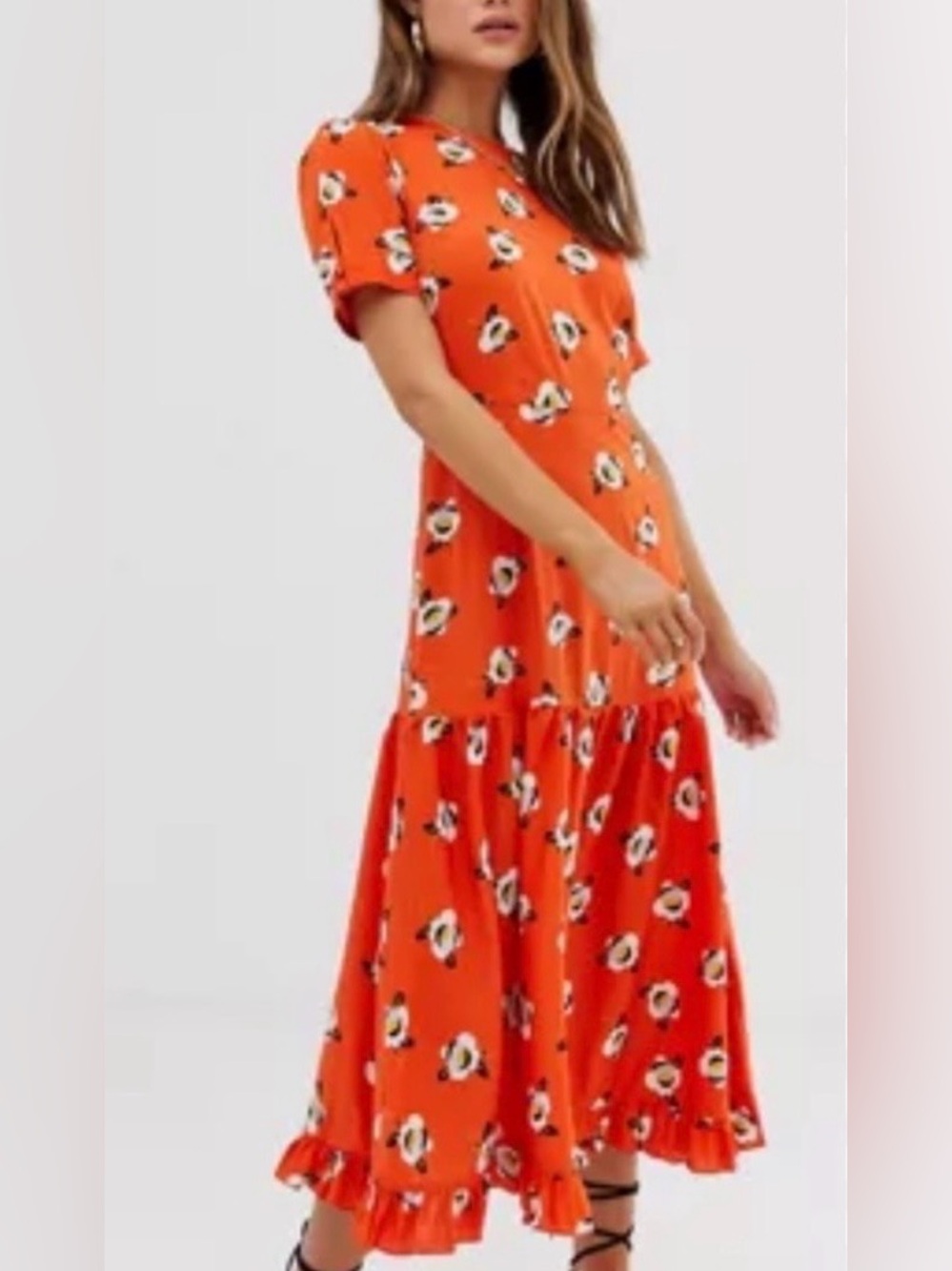 ASOS River Island Orange Floral Midi Dress
